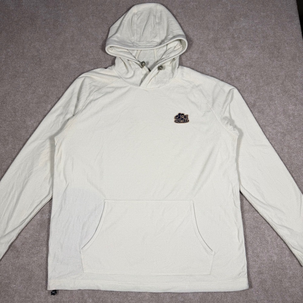 Howler Bros Hooded Waffle Fleece Pullover Hoodie Mens Large Cream Thermal